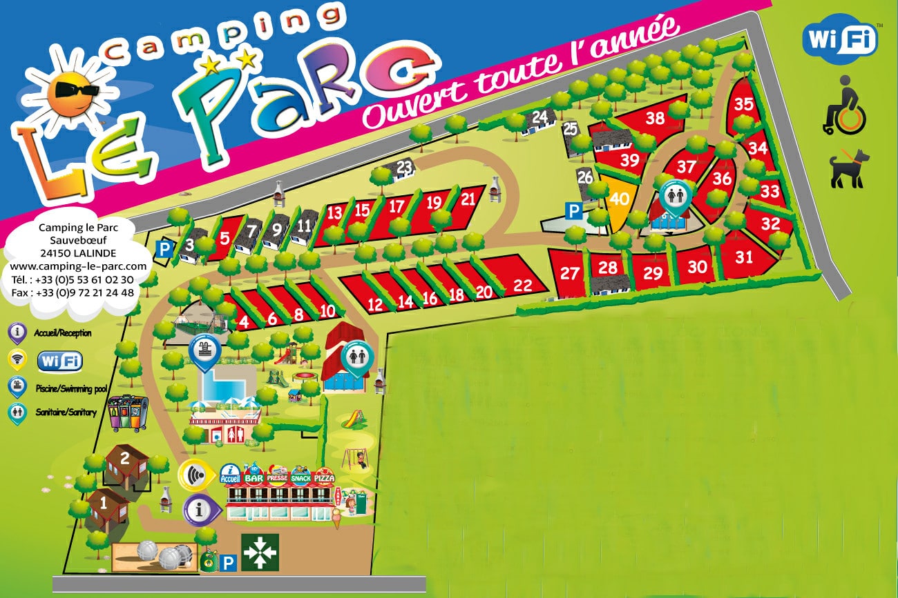 Plan du camping Le Parc Lalinde